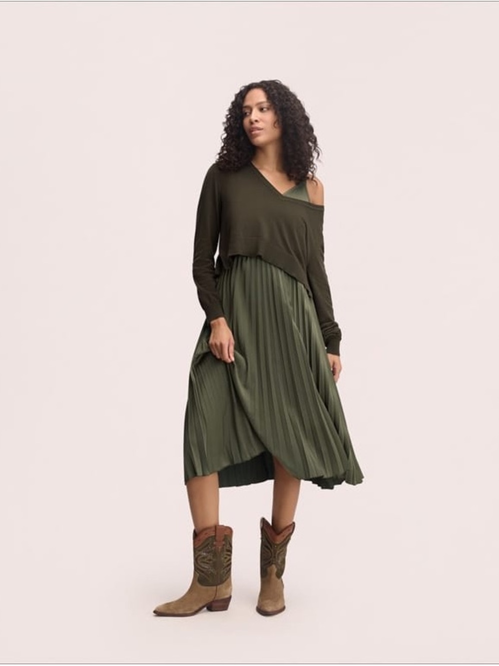 Sam Edelman Plissé Satin Midi Dress with Sweater NWT size 0 retails for $148